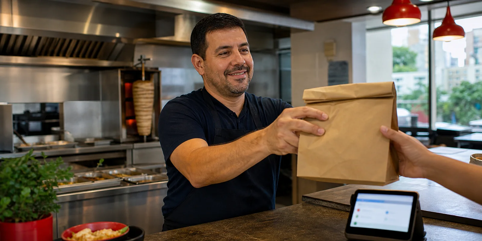Propietario de un local preparando un pedido para entregar